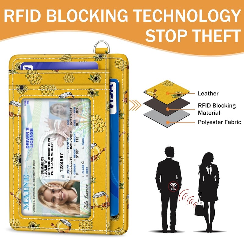Yonlevres Credit Card Holder Slim Wallet, Bee RFID Wallet Women Front Pocket Small Card Holder, Travel Cute Funny Thin Card Case ID Window PU Leather RFID Blocking Card Organizer Gifts Girls Ladies - Image 5